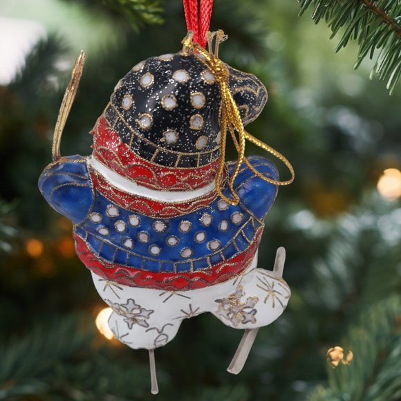 Value Arts Handmade Cloisonne Skating Snowman Ornament - Picture 2 of 4